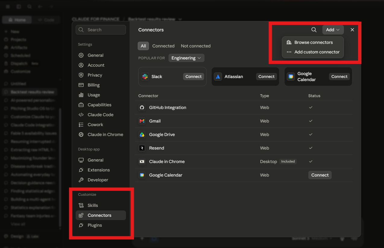 Claude Settings → Customize → Connectors